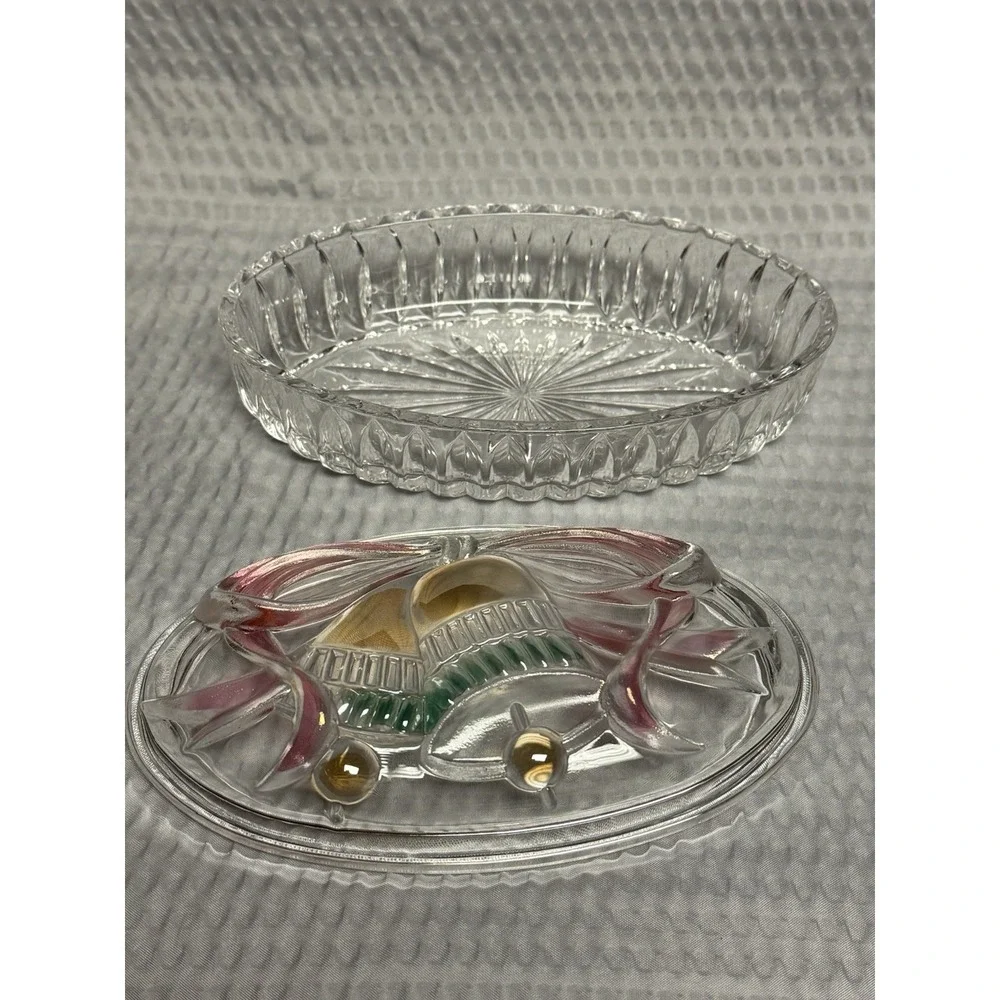 Vintage Savoir Vivre Holiday Spirit Oval‎ Covered Glass Candy Dish WY064/504